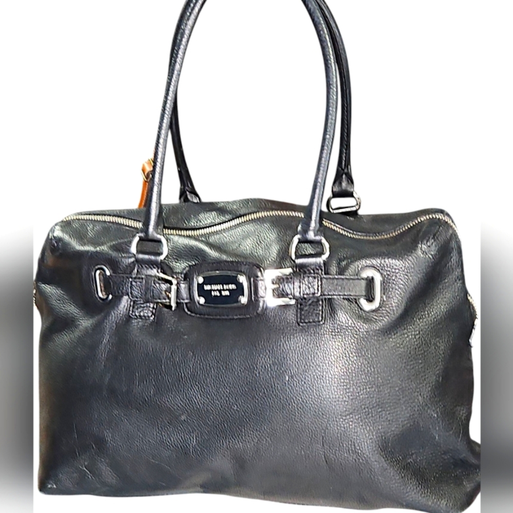 Michael Kors  Black Leather Weekender Shoulder/Crossbody/Duffle Bag 29x13x6